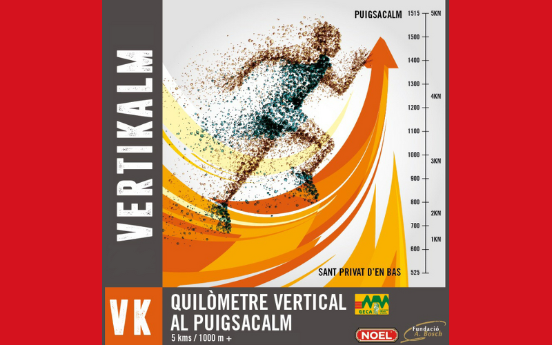 Logotip cursa vertikalm, surt un corredor perdent pixels corrents en direcció a una fletxa taronja ascendent en una gràfica