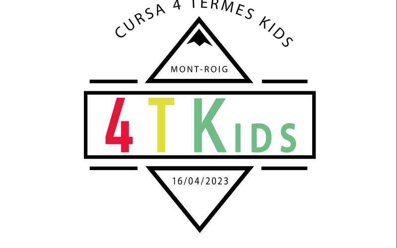 títol en colors de la 4 tkids dins d'un rectangle blanc amb les vores negres i dos triangles, un a dalt i l'altre a baix.