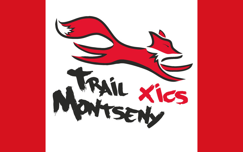 Logotip de l'entitat Trail Xics Montseny, és una imatge d'una guineu en 2d i a sota el nom de l'entitat en negre trail montseny i vermell xics