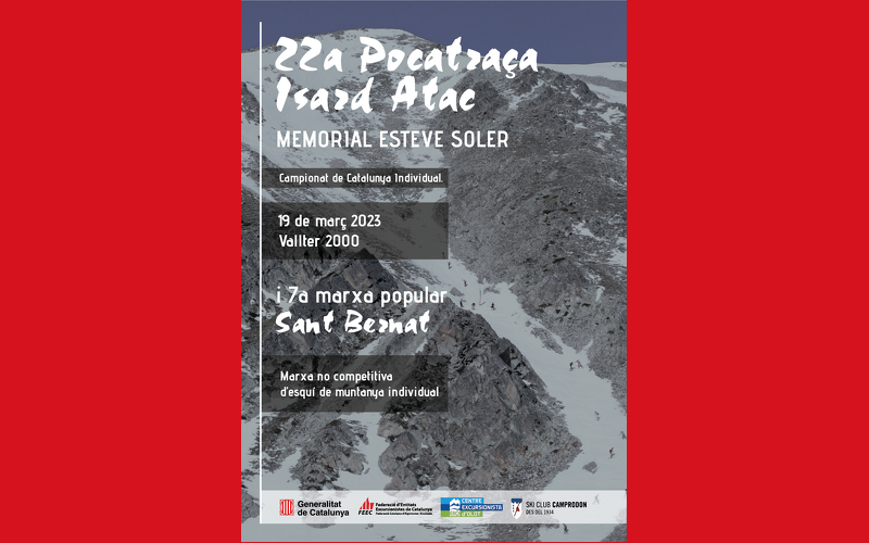 Cartell Pocatraça Isards Atac amb una muntanya de fons