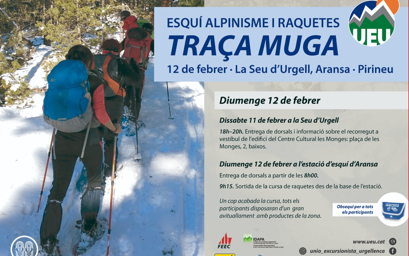 FOTO D'esportistes en fila índia d'esquenes fent esquí nòrdic, a la dreta informació sobre la competició