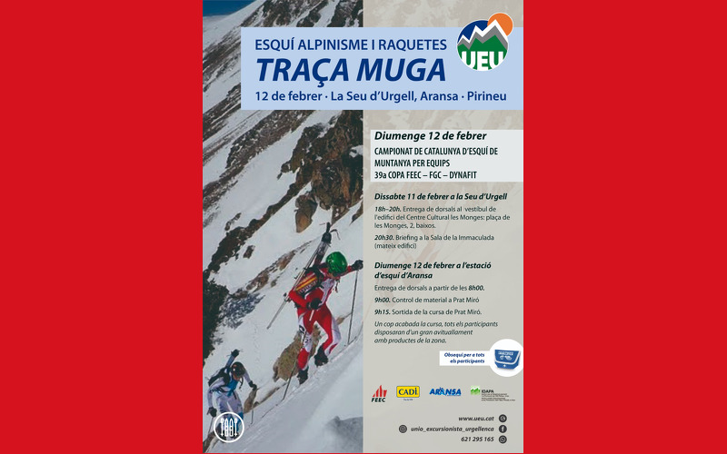 esportistes fent esquí de muntanya a l'esquerra i a la dreta informació sobre la competició
