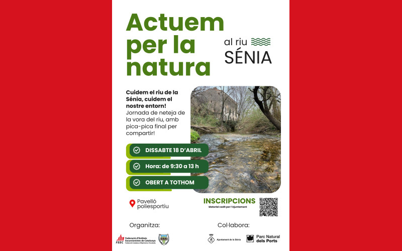 cartell de la recollida on surt una foto del molí la Vella i el riu sénia